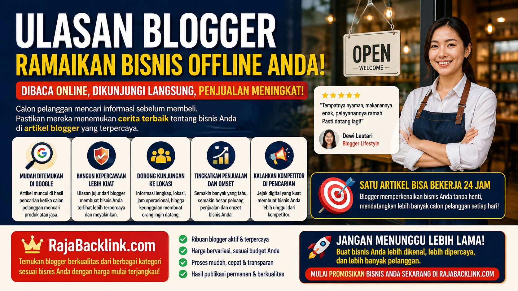 Mengapa Bisnis Offline Anda Perlu Ulasan Blogger agar Lebih Ramai, Lebih Dipercaya, dan Lebih Banyak Pelanggan?